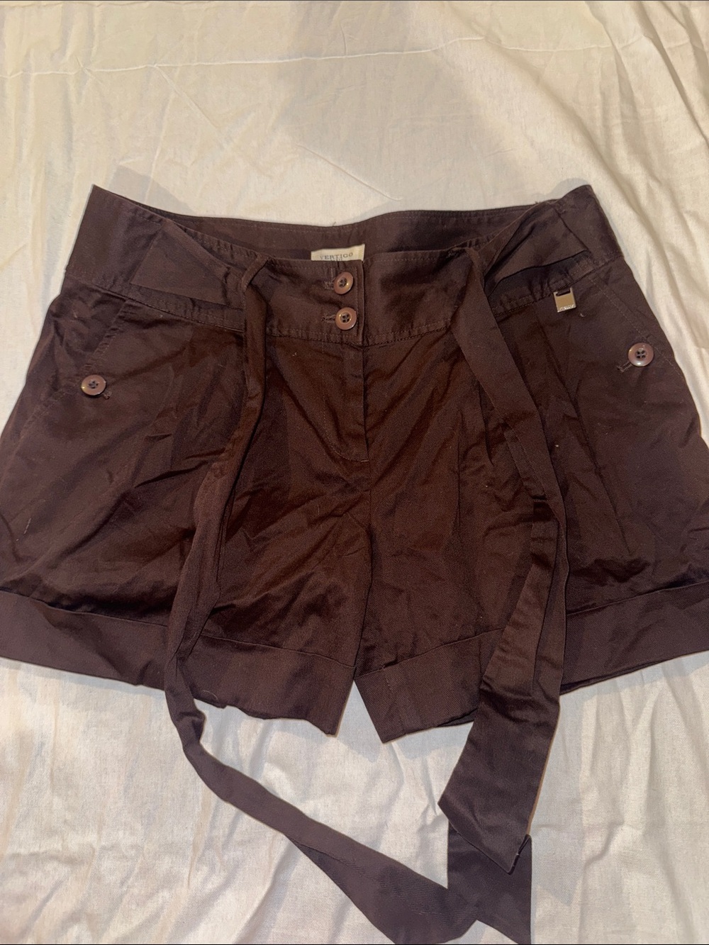 Vertigo Paris Dark Brown Belted Women's Shorts
